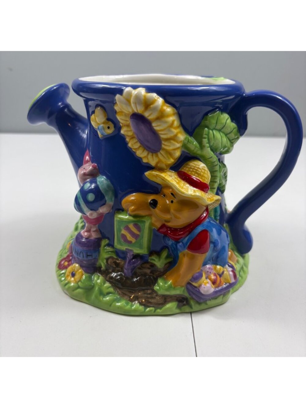 Disney Whimsical Ceramic Watering Can Planter Hand Painted Garden Decor Floral